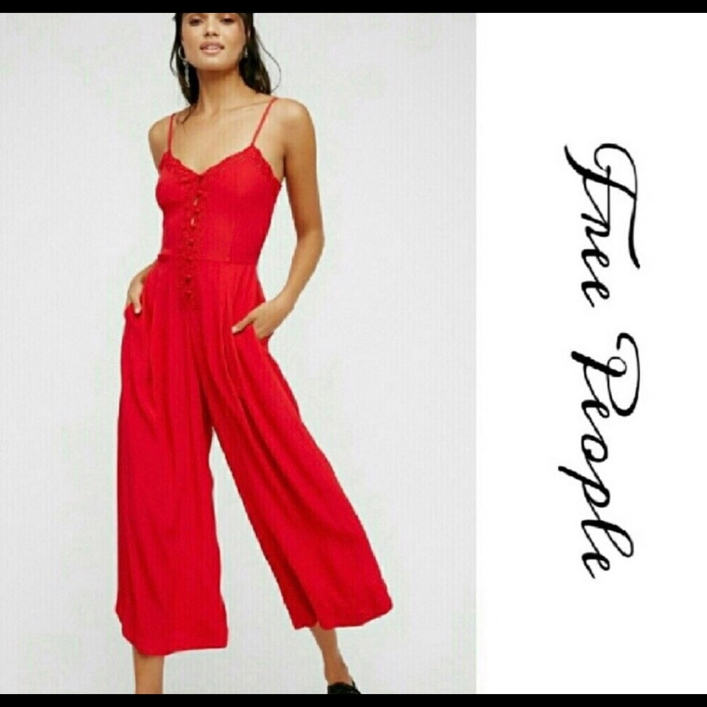 Free People Red Lace Jumpsuit